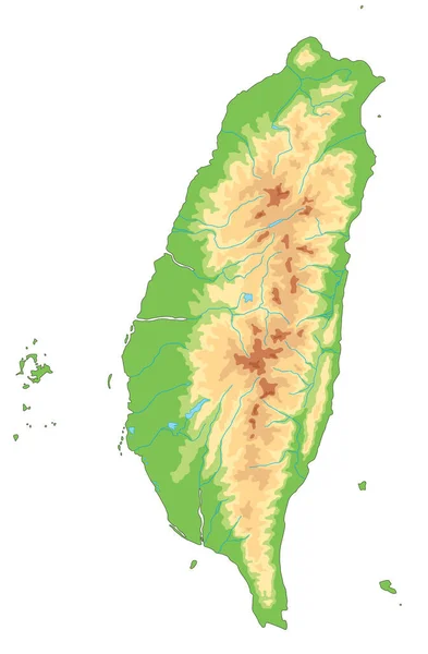 Mappa Fisica Taiwan Altamente Dettagliata — Vettoriale Stock