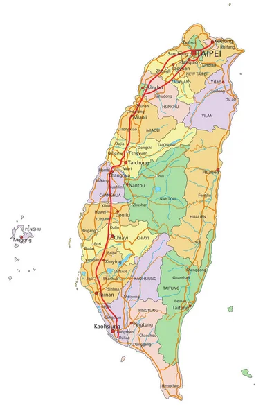 Taiwán Mapa Político Editable Altamente Detallado Con Etiquetado — Vector de stock