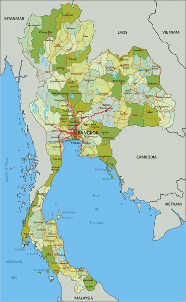 Bardzo Szczegółowa Edytowalna Mapa Polityczna Oddzielnymi Warstwami Tajlandia — Wektor stockowy