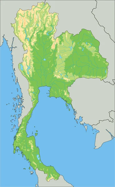 非常に詳細なタイの物理的な地図 — ストックベクタ