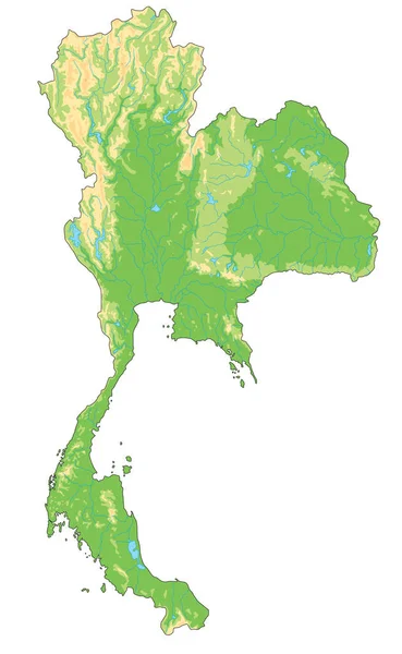 非常に詳細なタイの物理的な地図 — ストックベクタ