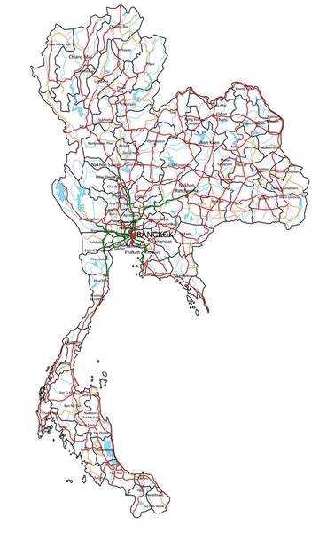 Thajsko Silniční Dálniční Mapa Vektorová Ilustrace — Stockový vektor