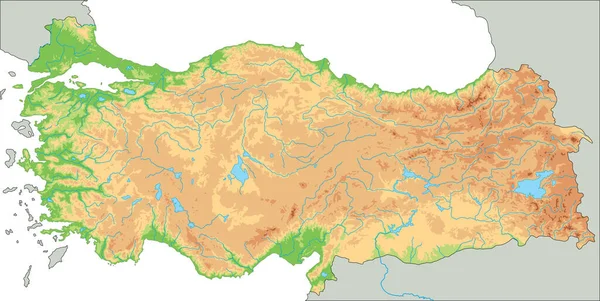 Alta Mappa Fisica Dettagliata Della Turchia — Vettoriale Stock