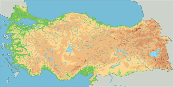 Wysoka Szczegółowa Mapa Fizyczna Turcji — Wektor stockowy