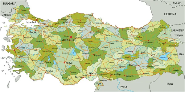 Mapa Político Editável Altamente Detalhado Com Camadas Separadas Turquia — Vetor de Stock