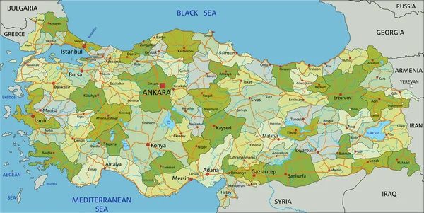 Vysoce Podrobná Upravitelná Politická Mapa Oddělenými Vrstvami Turecko — Stockový vektor