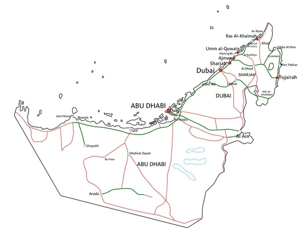 Emiratos Árabes Unidos Hoja Ruta Carretera Ilustración Vectorial — Vector de stock