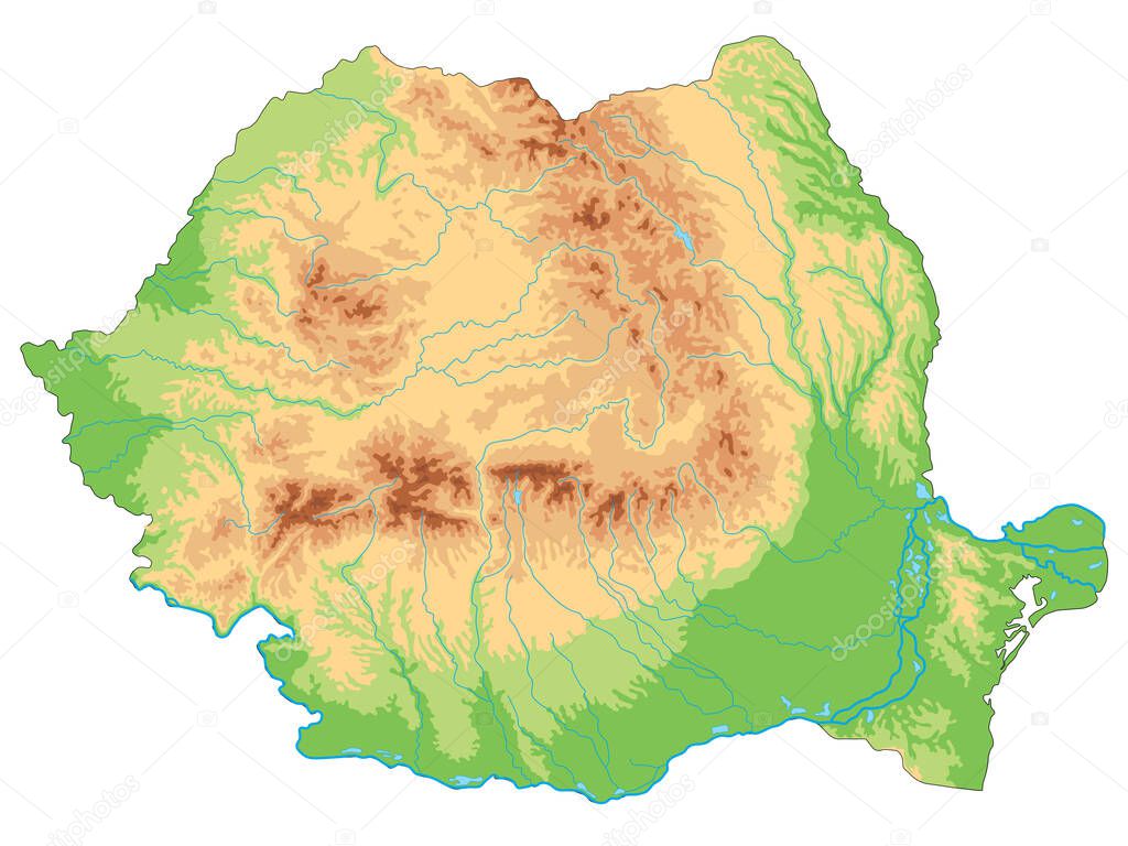 High detailed Romania physical map.