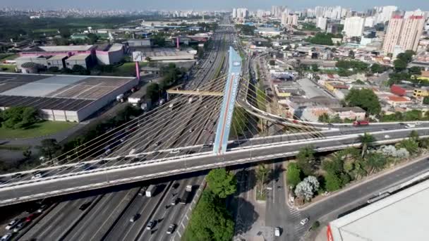 Kabel Bleef Brug Guarulhos Stad Sao Paulo Brazilië Downtown Uitzicht — Stockvideo