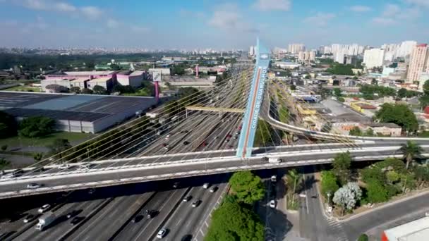 Cable Ficou Ponte Cidade Guarulhos São Paulo Brasil Vista Para — Vídeo de Stock