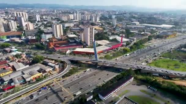 Cable Permaneció Puente Ciudad Guarulhos Sao Paulo Brasil Vista Del — Vídeo de stock