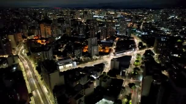 Vista Nocturna Iluminada Ciudad Sao Paulo Brasil Paisaje Puente Costa — Vídeo de stock