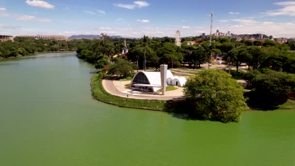Cityscape Pampulha Lake Sao Francisco Assis Church Belo Horizonte Minas — Vídeo de Stock