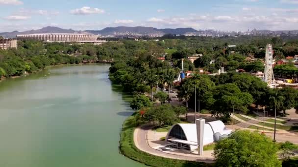 Cityscape Pampulha Lake Sao Francisco Assis Church Belo Horizonte Minas — Vídeo de Stock