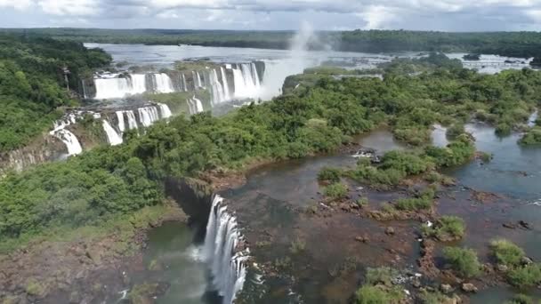 Aerial Nature Landscape Iguazu Falls Giant Waterfalls South America Argentina — Stock Video