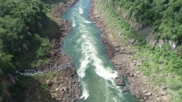 Flygfoto Natur Landskap Iguazu Falls Gigantiska Vattenfall Sydamerika Argentinas Sida — Stockvideo