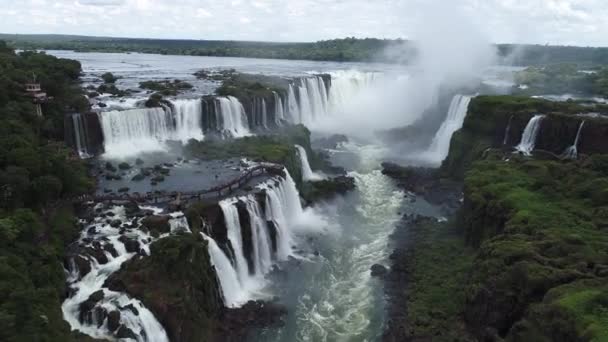 Paisaje Naturaleza Aérea Cataratas Del Iguazú Cascadas Gigantes Sudamérica Lado — Vídeo de stock