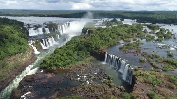 Luchtfoto Natuur Landschap Van Iguazu Falls Reusachtige Watervallen Van Zuid — Stockvideo