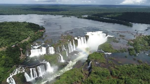 Aerial Nature Landscape Iguazu Falls Giant Waterfalls South America Argentina — Stock Video