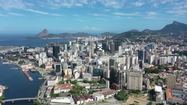 Paisagem Aérea Viagens Verão Rio Janeiro Brasil Marco Cidade Costeira — Vídeo de Stock