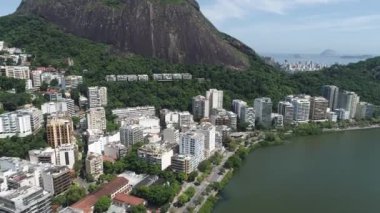 Rio de Janeiro Brezilya 'nın havadan manzarası. Tropik plaj manzarası. Sahil şehrinin kartpostalı. Seyahat yerleri.