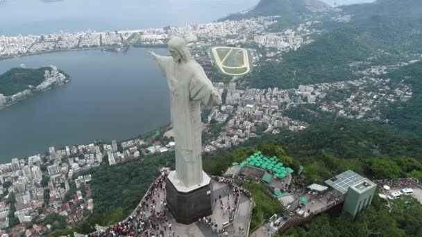 Aerial Landscape Christ Redeemer Statue Rio Janeiro Brazil Landmark Coast — 图库视频影像