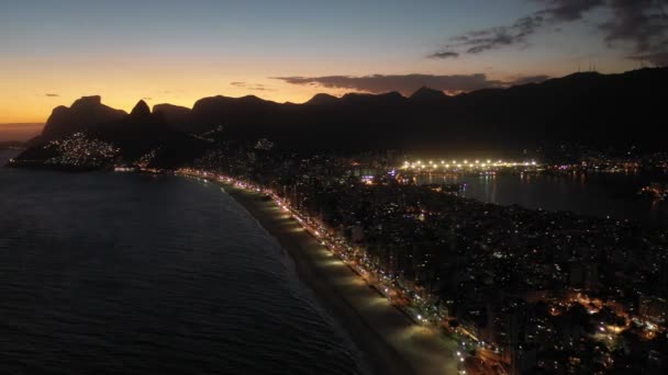 Solnedgång Flyglandskap Rio Janeiro Brasilien Landmärke För Kuststaden Tropiskt Resande — Stockvideo