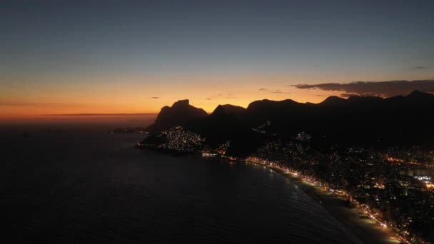 Nocny Panoramiczny Widok Lotu Ptaka Rio Janeiro Brazylia Międzynarodowy Punkt — Wideo stockowe