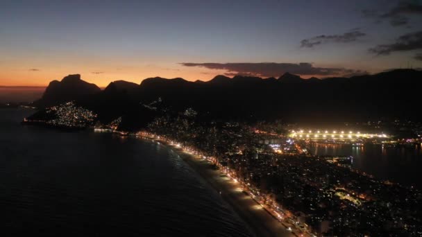 Solnedgång Flyglandskap Rio Janeiro Brasilien Landmärke För Kuststaden Tropiskt Resande — Stockvideo