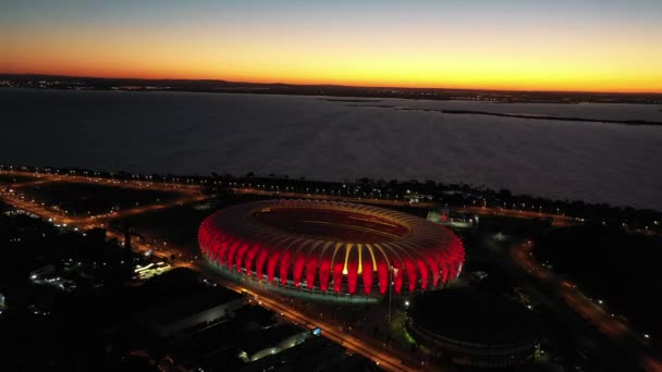 Zonsondergang Porto Alegre Brazilië Braziliaanse Stad Skyline Mijlpaal Gebouwen Het — Stockvideo