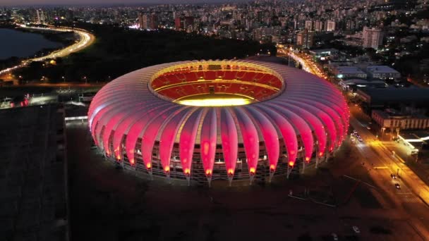 Night Aerial View Beira Rio Soccer Field Porto Alegre Brazil — Stock Video