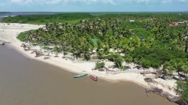 Вид Воздуха Бразильские Озёра Песчаные Дюны Lencois Maranhenses Maranhao Международные — стоковое видео