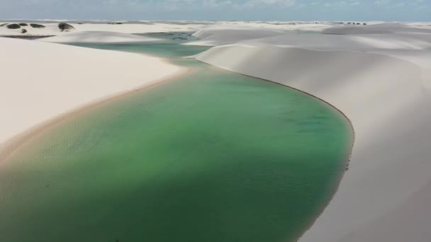 Lencois Maranhthe Brazil Panoramik Manzarası Manzaralı Kum Tepeleri Turkuaz Yağmur — Stok video