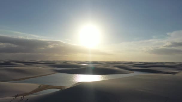 Panoramic Sunset Landscape Lencois Maranhesn Brazil Scenic Sand Dunes Turquoise — 图库视频影像