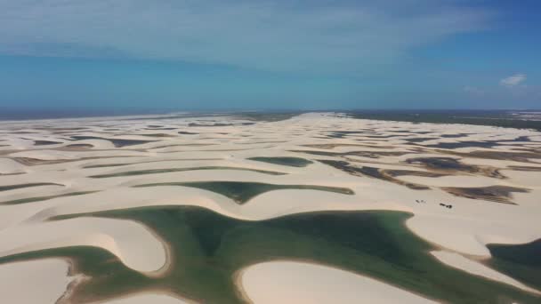 Letecký Pohled Brazilská Památková Jezera Dešťové Vody Písečné Duny Lencois — Stock video