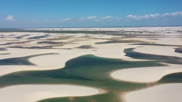 Panoramatická Krajina Lencois Maranhthe Brazílie Scénické Písečné Duny Tyrkysová Dešťová — Stock video