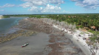 Jericoacoara Ceara Brezilya 'nın panoramik manzarası. Manzaralı kum tepeleri ve turkuaz yağmur suyu gölleri. Dünya seyahati yerleri. Tropikal manzara.