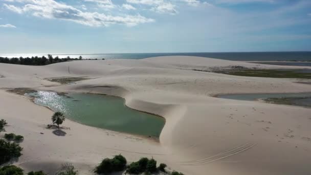 Vue Aérienne Des Lacs Eau Pluie Des Dunes Sable Brésil — Video