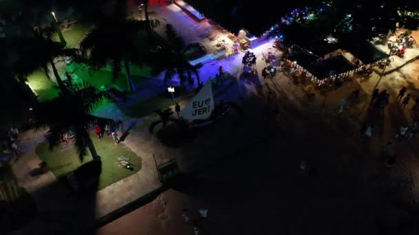 Vista Aérea Nocturna Del Centro Histórico Brasileño Lagos Agua Lluvia — Vídeos de Stock