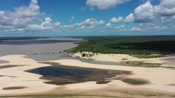 Panoramalandschaft Von Jericoacoara Ceara Brasilien Malerische Sanddünen Und Türkisfarbene Regenwasserseen — Stockvideo