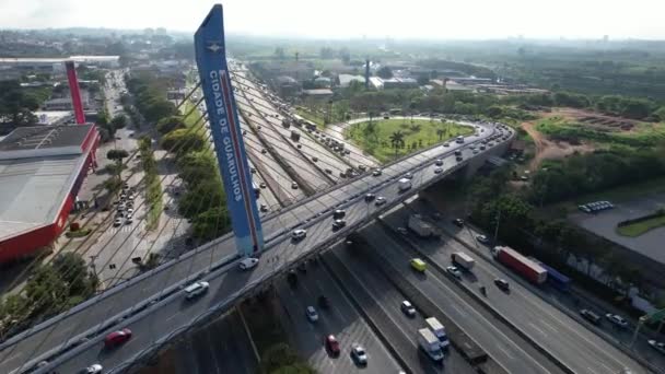 Downtown Guarulhos Kabelbrug Oriëntatiepunt Bij Dutra Snelweg Weg Luchtbrug Landmark — Stockvideo