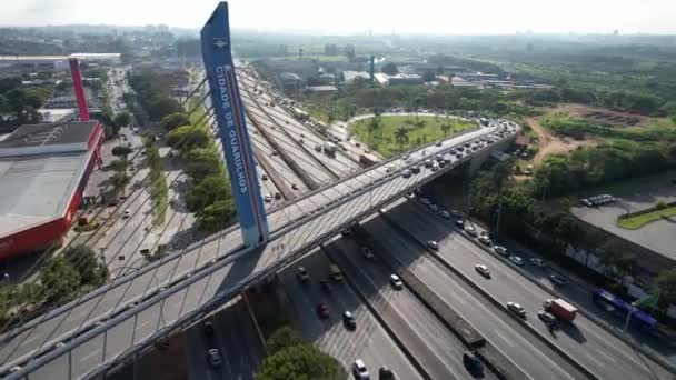 Downtown Guarulhos Ponto Referência Ponte Cabo Estrada Estrada Dutra Ponte — Vídeo de Stock