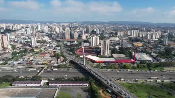 Kabel Bleef Brug Oriëntatiepunt Guarulhos Sao Paulo Brazilië Downtown Guarulhos — Stockvideo