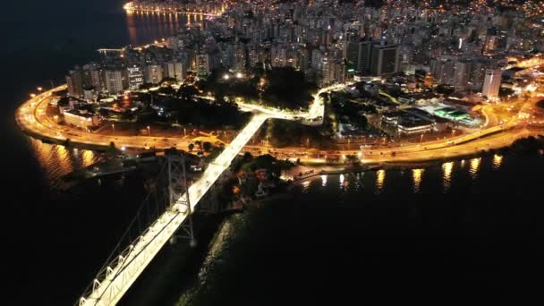 Ночной Городской Пейзаж Острова Флорианополис Штате Санта Катарина Бразилия Тропический — стоковое видео