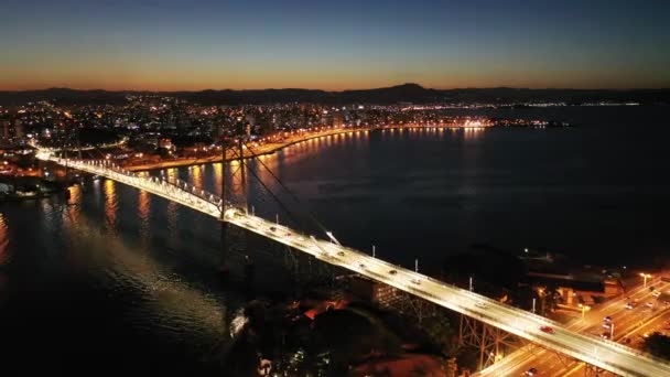 Ночной Городской Пейзаж Острова Флорианополис Штате Санта Катарина Бразилия Тропический — стоковое видео