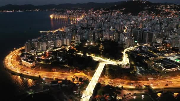 Night Cityscape Downtown Florianopolis State Santa Catarina Brazil Tropical Island — Stockvideo
