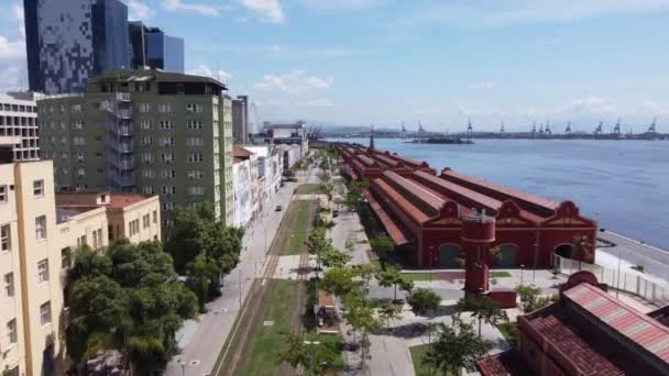 Luftaufnahme Des Frachtschiffs Hafen Containerschiff Rio Janeiro Brasilien Frachtschiff Seeverkehr — Stockvideo