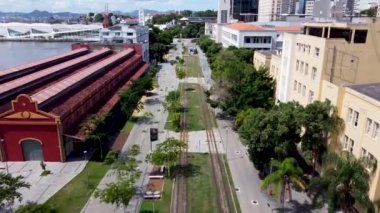 Rio de Janeiro Brezilya 'nın havadan manzarası. Tropik plaj manzarası. Sahil şehrinin kartpostalı. Seyahat yerleri.