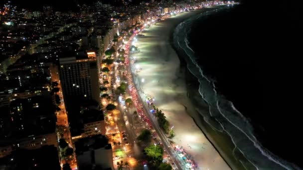 Vista Aérea Panorámica Nocturna Río Janeiro Brasil Monumento Internacional Viajes — Vídeos de Stock
