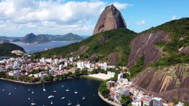 Воздушный Пейзаж Рио Жанейро Бразилия Тропические Пляжные Пейзажи Открытка Прибрежного — стоковое видео
